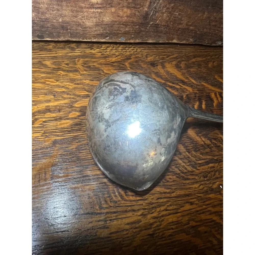 Leonard Silverplate Ladle VTG  Italy Fiddle Handle Pot Hook Serving Spoon 12in